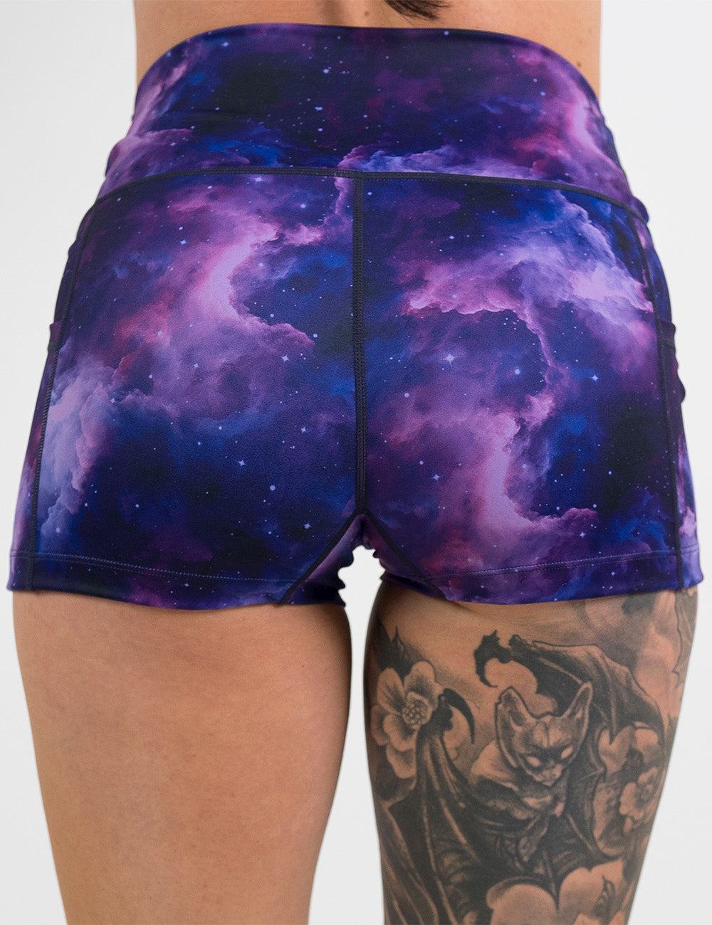back of the 2.5 inch purple space patterned against a white background