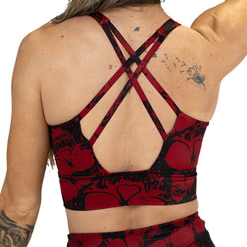 red skull print sports bra back