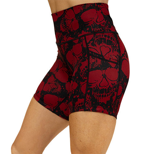 red skull print shorts