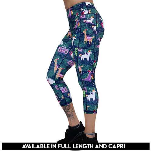 holiday ornament patterned leggings available in full length and capri