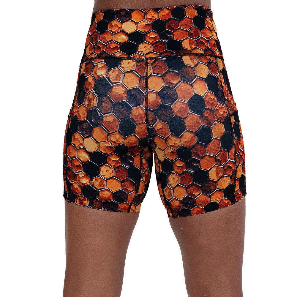 back of the 5 inch honeycomb patterned shorts