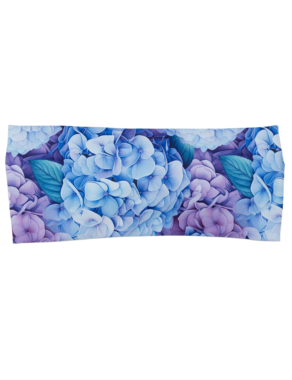 front of the blue and purple pastel flowers headband against a white background