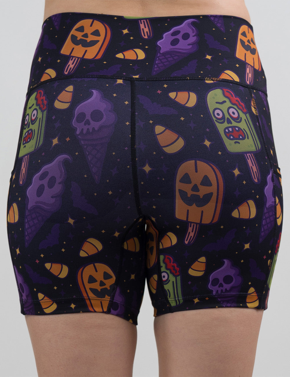 back of the 5 inch zombie, jack o lantern, and ghost ice cream's shorts against a white background