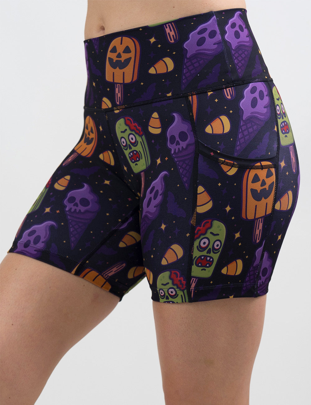 front of the 5 inch zombie, jack o lantern, and ghost ice cream's shorts against a white background