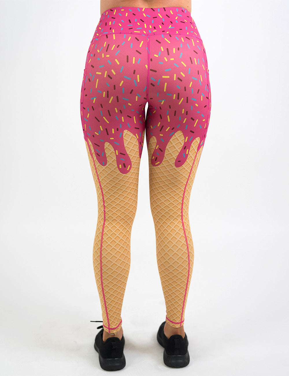 back of the pink ice cream cone with sprinkles full length leggings against a white background