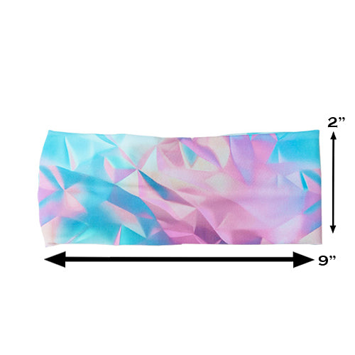 iridescent triangle patterned headband measured at 2 by 9 inches