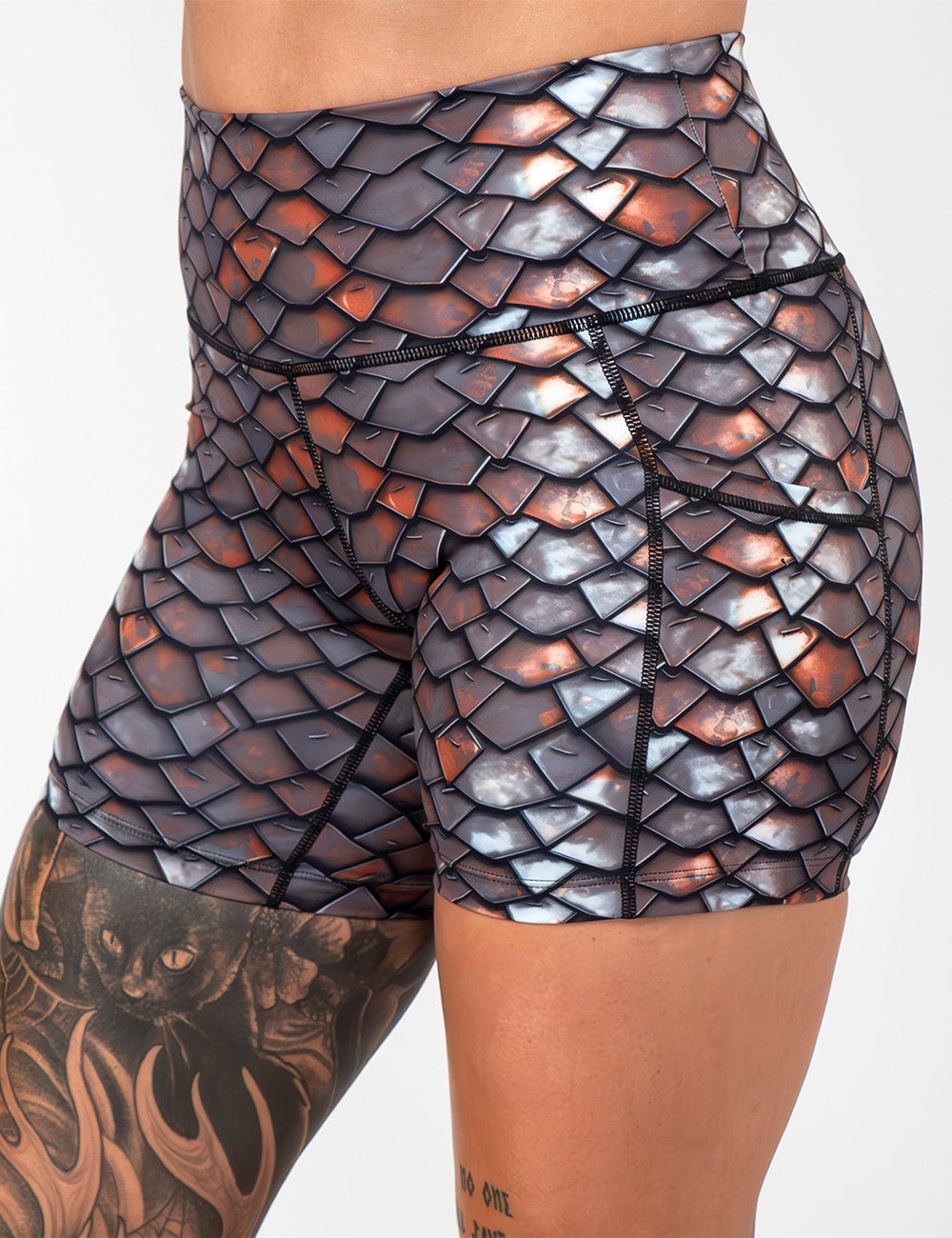 front of the 5 inch iron scales pattern shorts against a white background