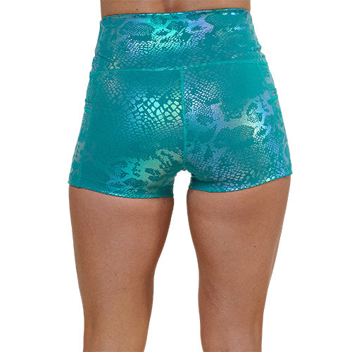 back of 2.5 inch blue iridescent shorts