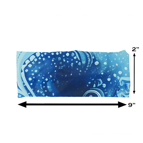 blue underwater themed headband measured at 2 by 9 inches