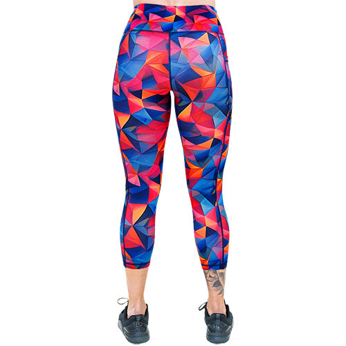 back of capri length colorful triangle print leggings