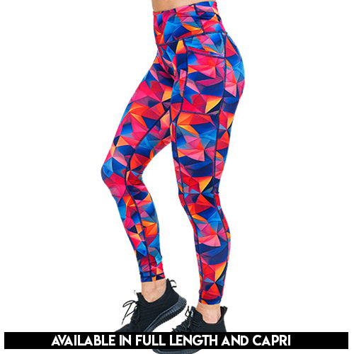 colorful triangle print leggings available in full and capri length
