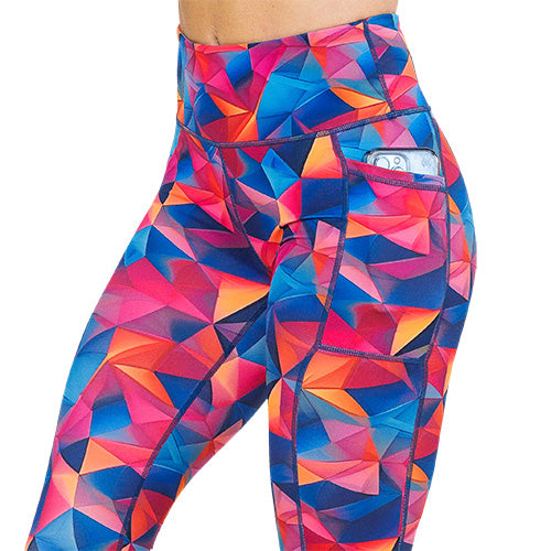 colorful triangle print legging's side pocket