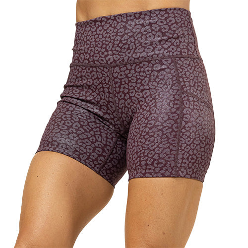 5 inch burgundy leopard print shorts
