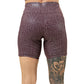 back of 7 inch burgundy leopard print shorts
