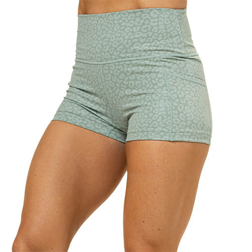 2.5 inch teal green leopard print shorts