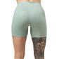 back of 5 inch teal green leopard print shorts