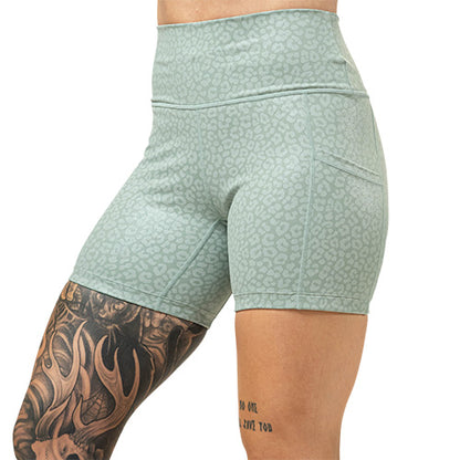 5 inch teal green leopard print shorts