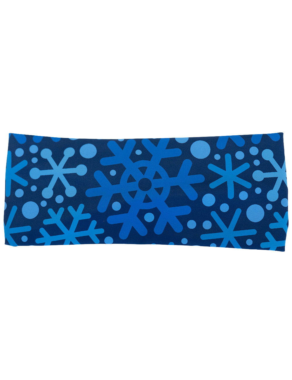front of the blue snowflakes on a dark blue background headband against a white background