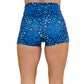 back of blue snowflake patterned 2.5 inch shorts