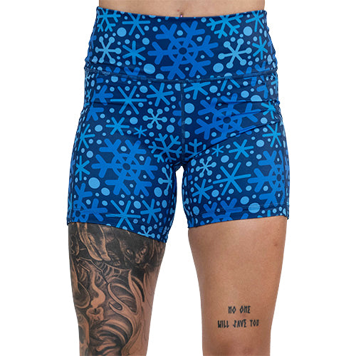 blue snowflake patterned 5 inch shorts