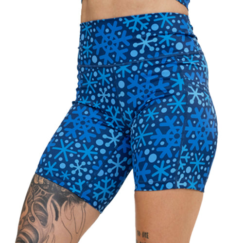 blue snowflake patterned 7 inch shorts