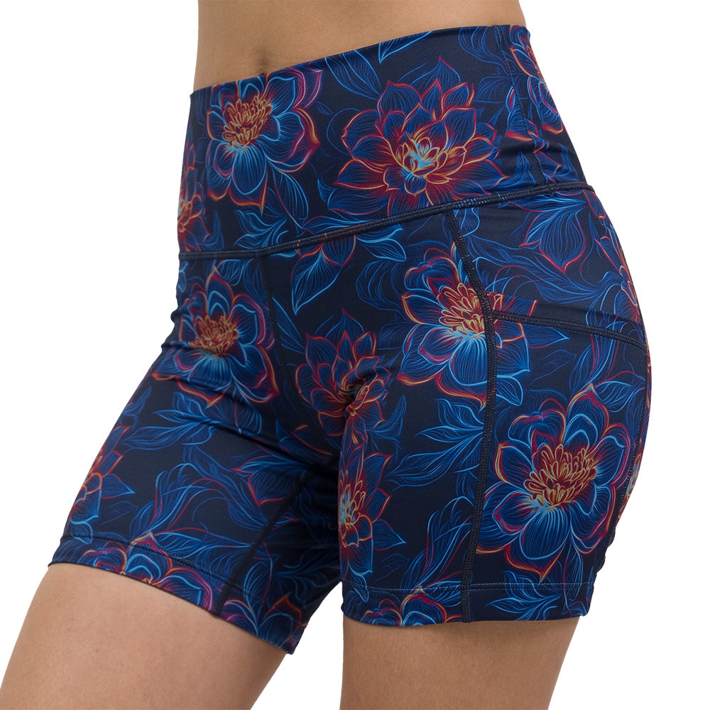 luminous lotus 5 inch shorts facing the front