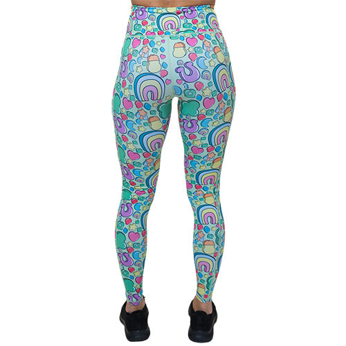 back of full length St Patrick's day inspired charms print leggings