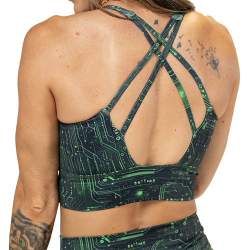 back of matrix themed sports bra