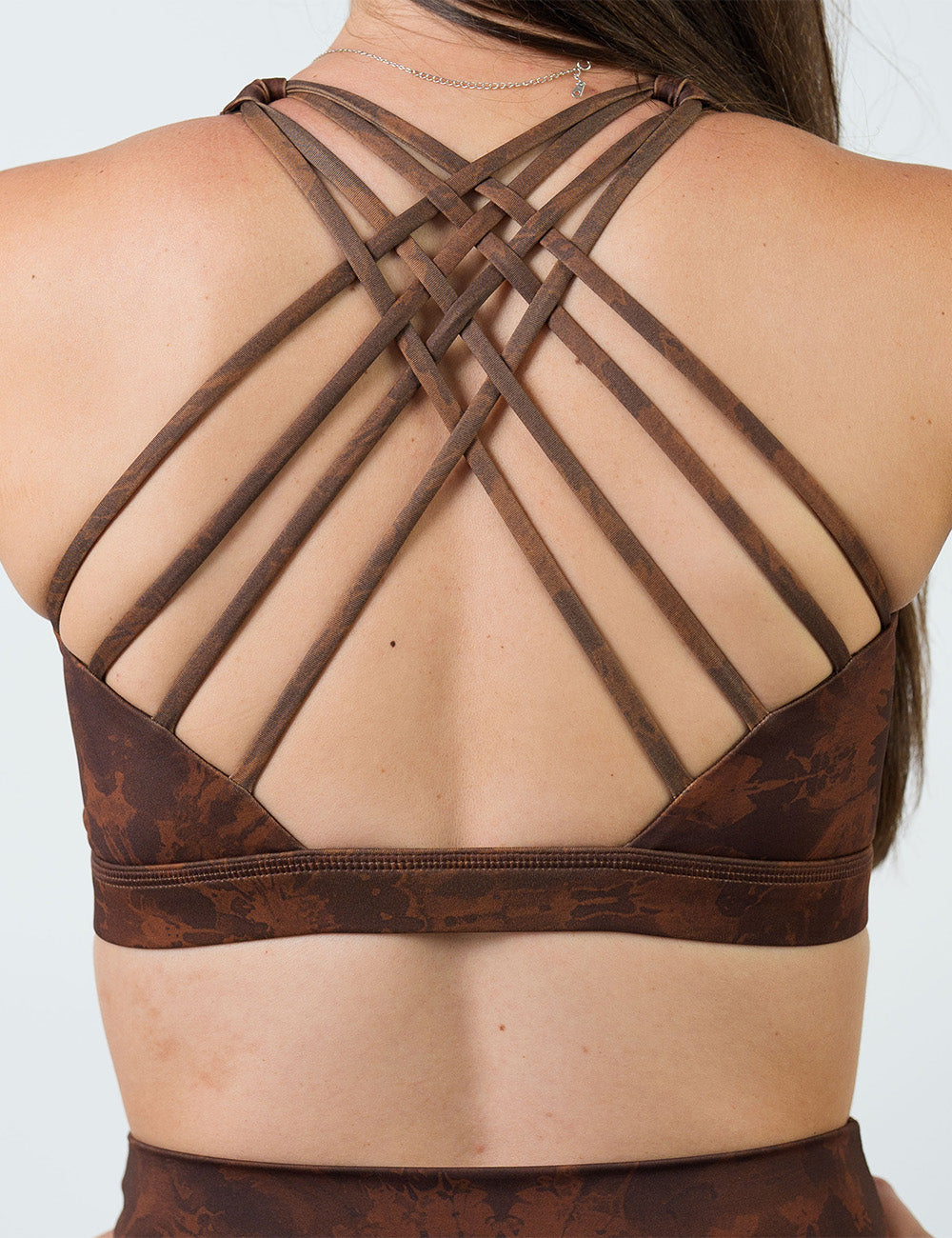 back of the brown tie dye sports bra