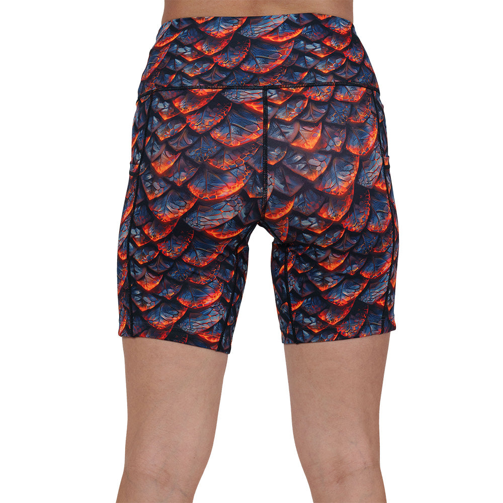 back of the lava and dragon scale patterned shorts