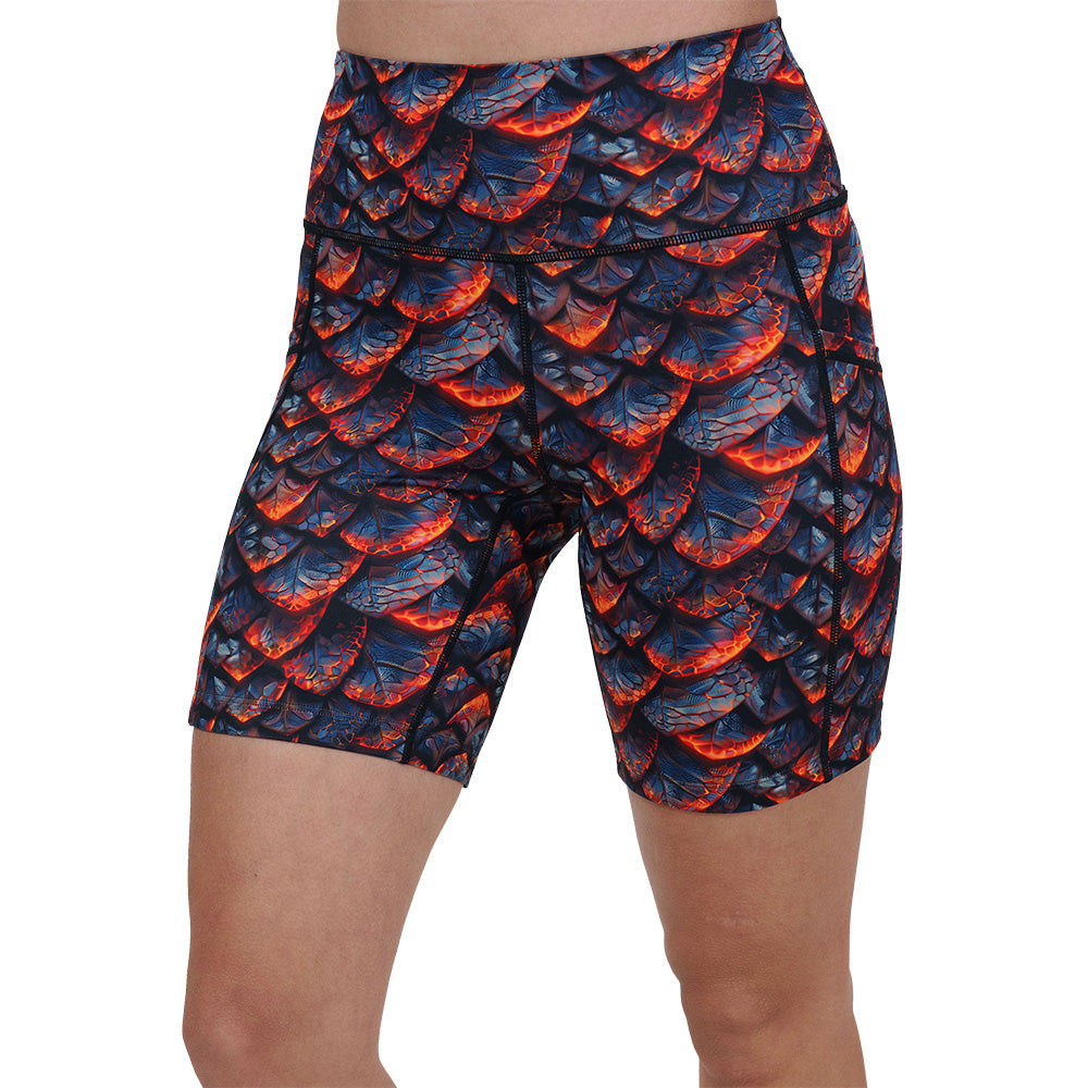 lava and dragon scale patterned shorts
