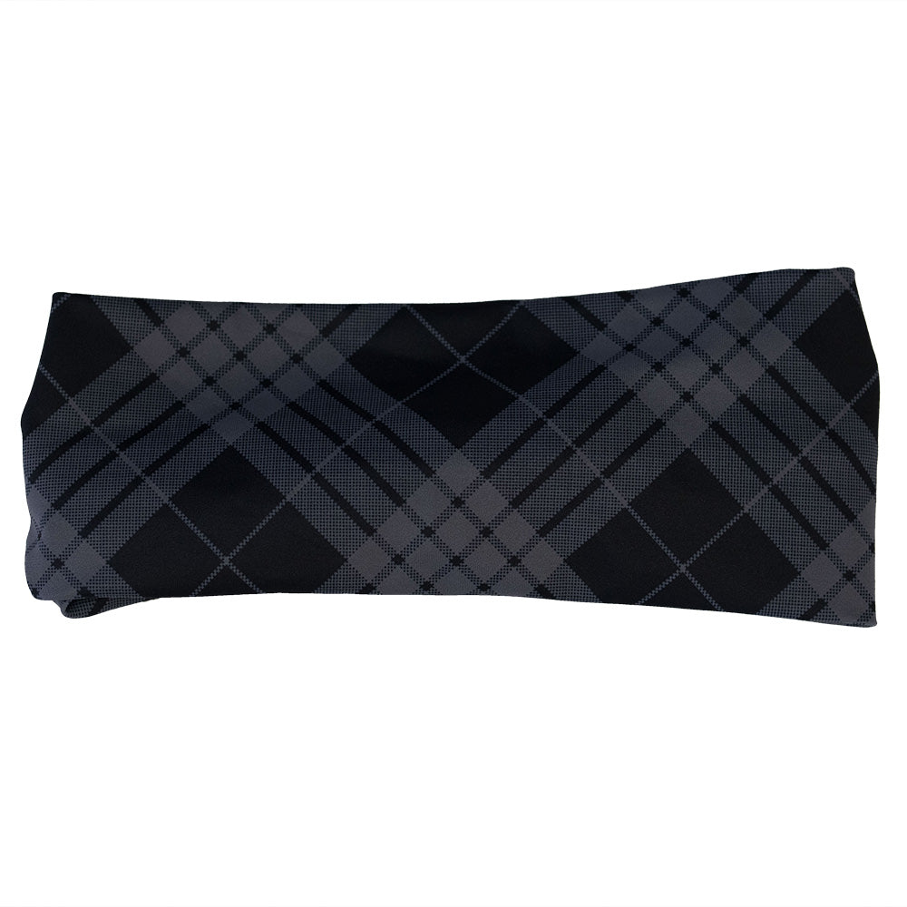 Black and gray plaid headband on a white background