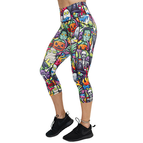 monsters inc leggings CVG - Monster Mash Leggings - Women's Workout Sets - High Waist, Pockets - Fun Prints - Running, Yoga, CrossFit - XXL