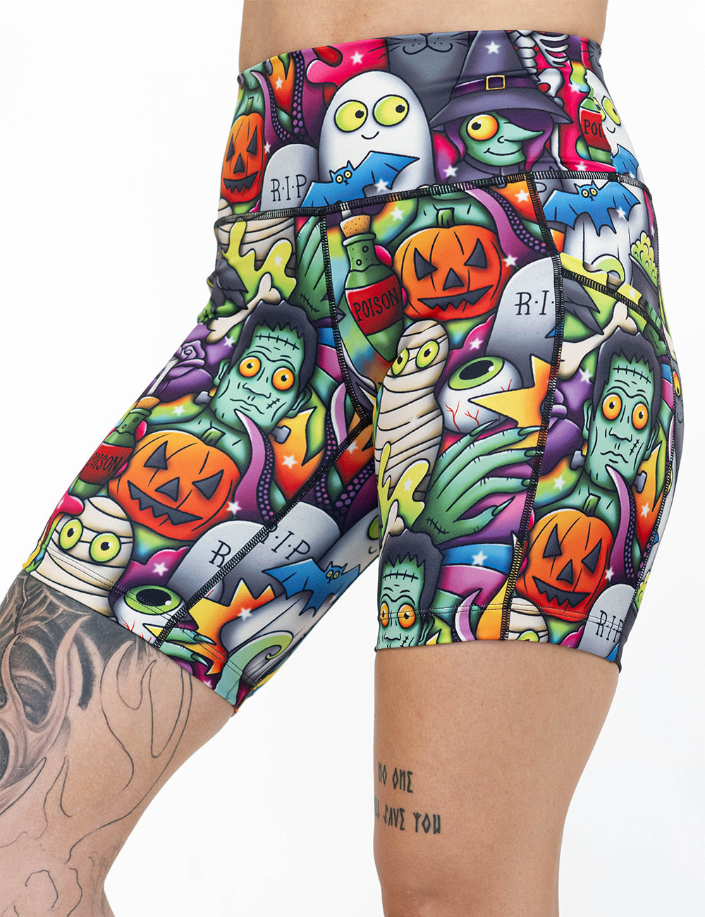 front of the Halloween characters 7 inch shorts against a white background