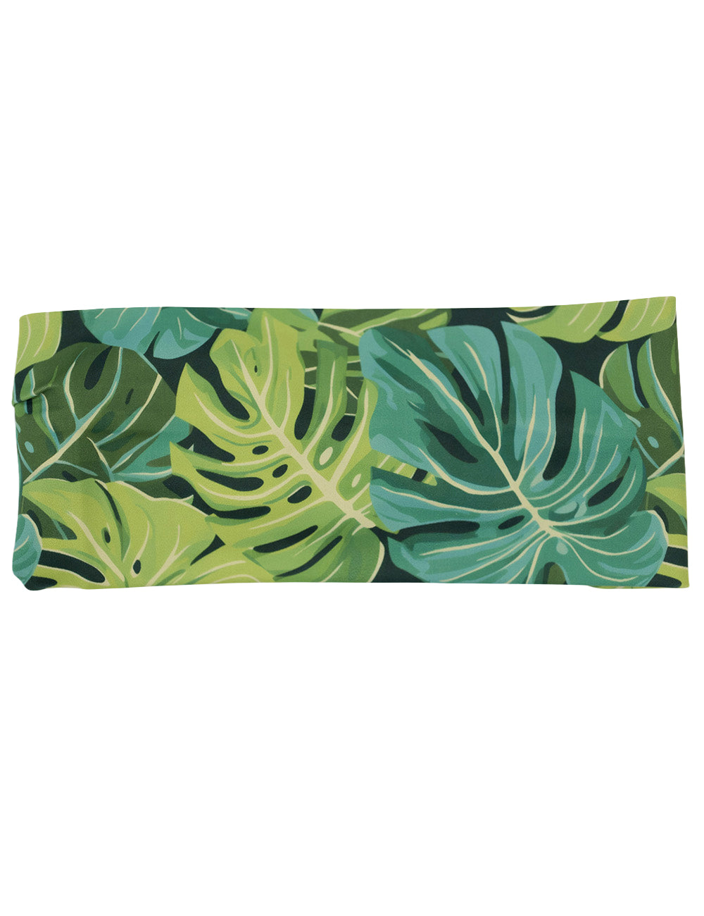 front of the green tropical leaves headband against a white background