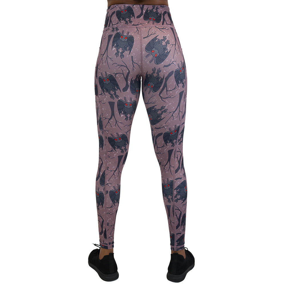 back of the cartoon mothman print leggings