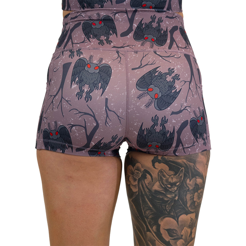 back of the cartoon mothman print shorts