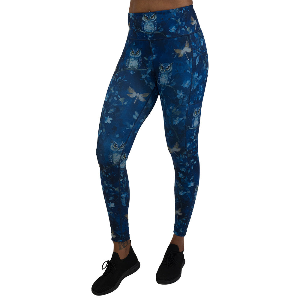 blue owl patterned leggings