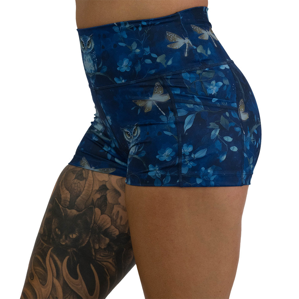 blue owl patterned shorts