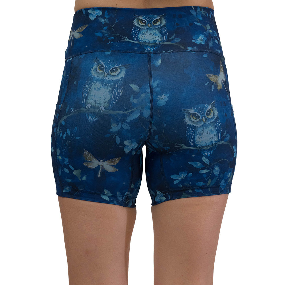 back of the blue owl patterned shorts