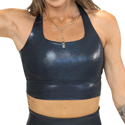 black reflective sports bra