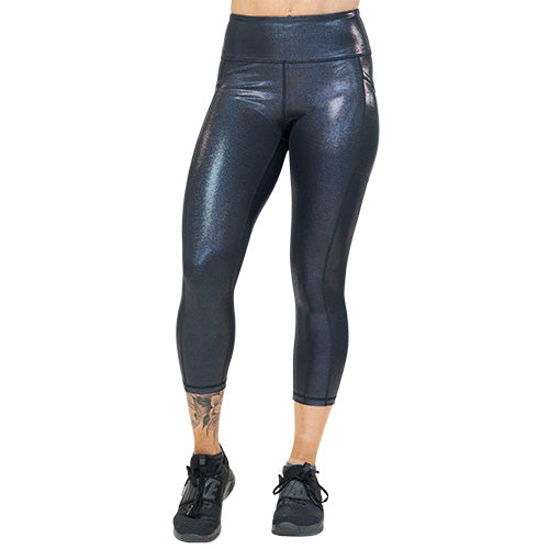 capri length black reflective leggings