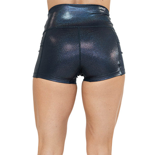 back of 2.5 inch black reflective shorts