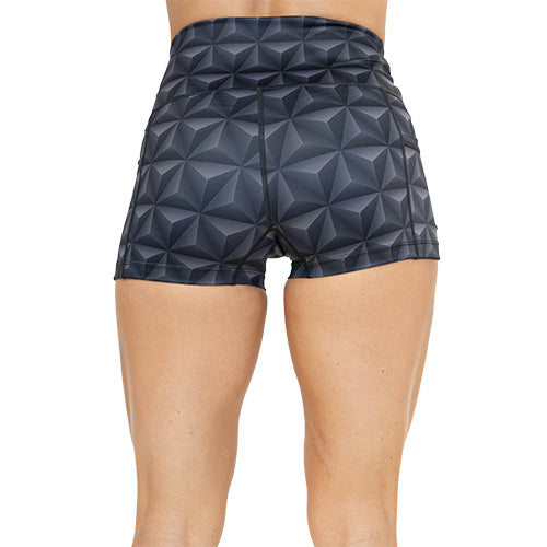 back of 2.5 inch grey 3D triangle design shorts