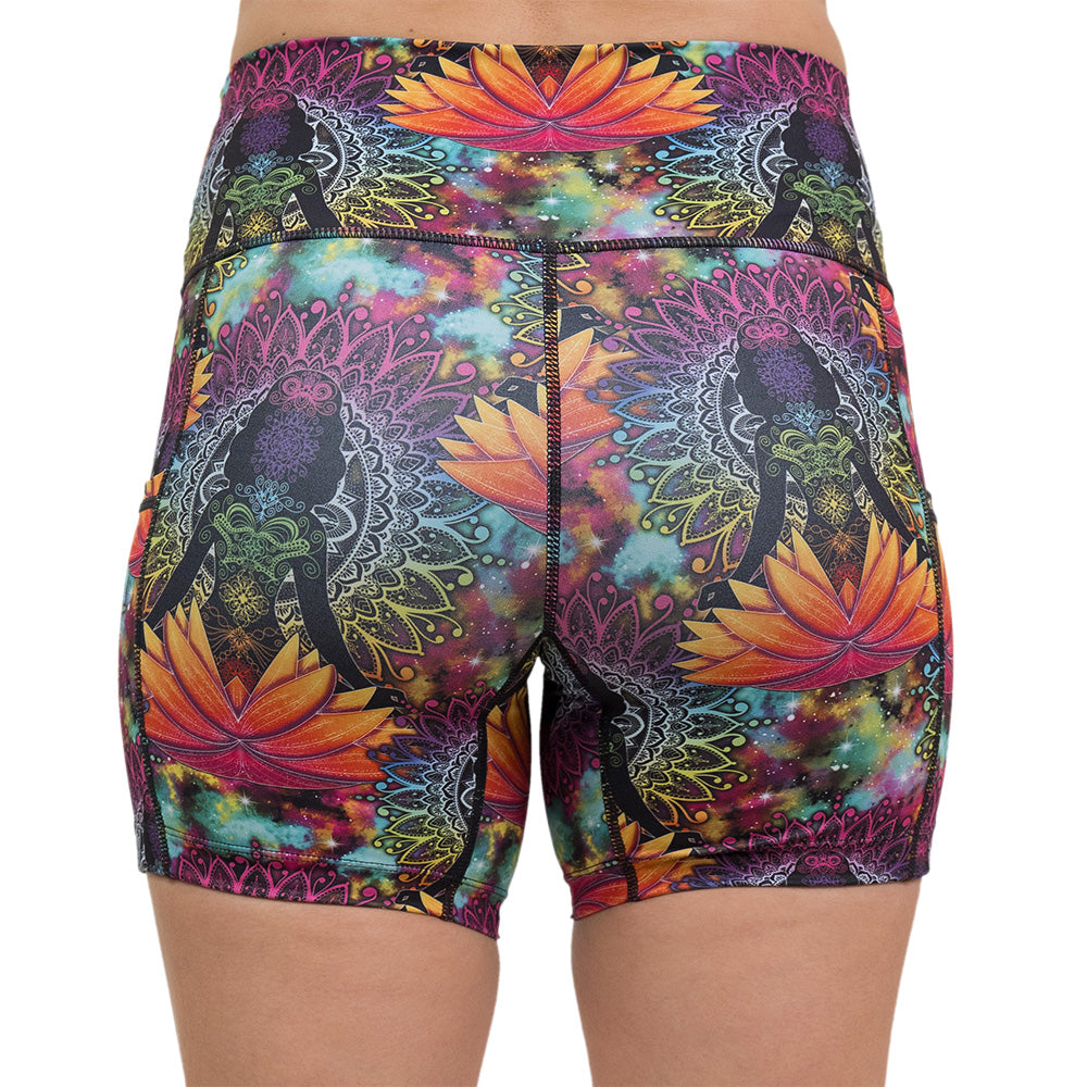back of namaste all day 5 inch shorts