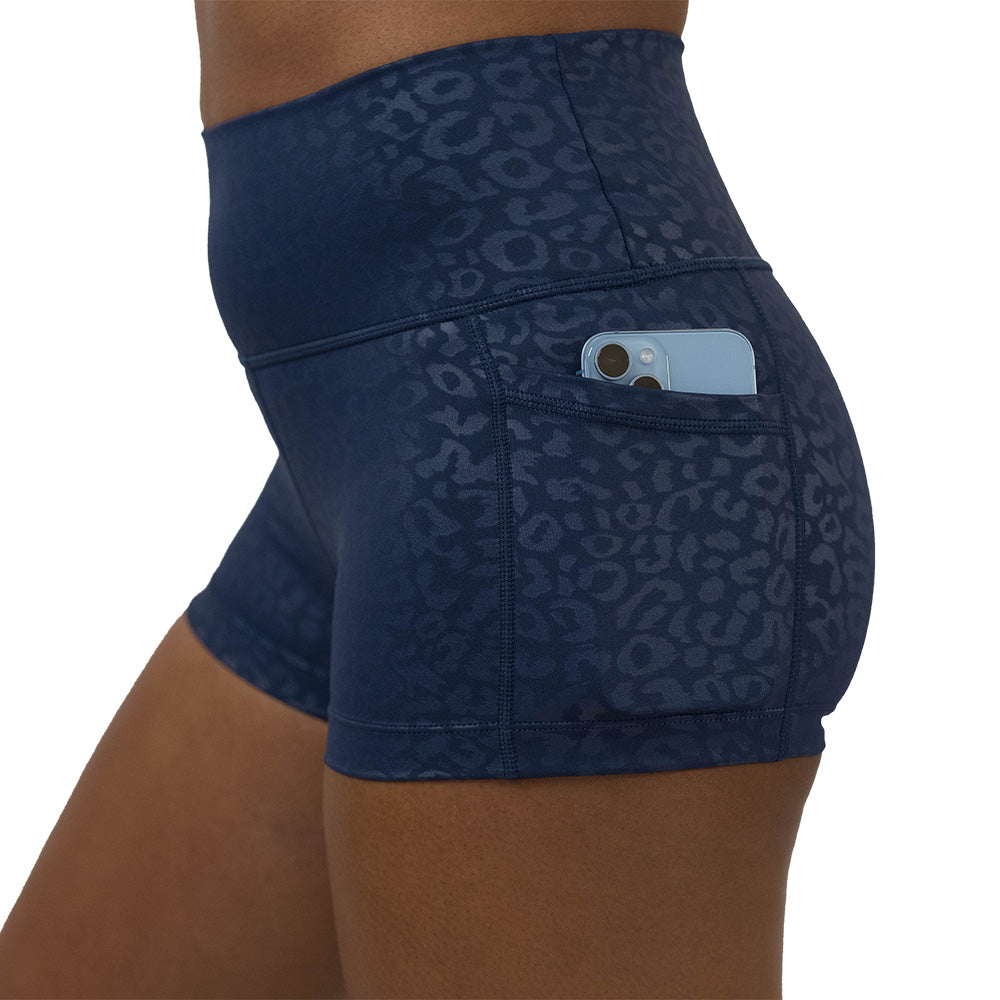 Blue leopard print patterned shorts