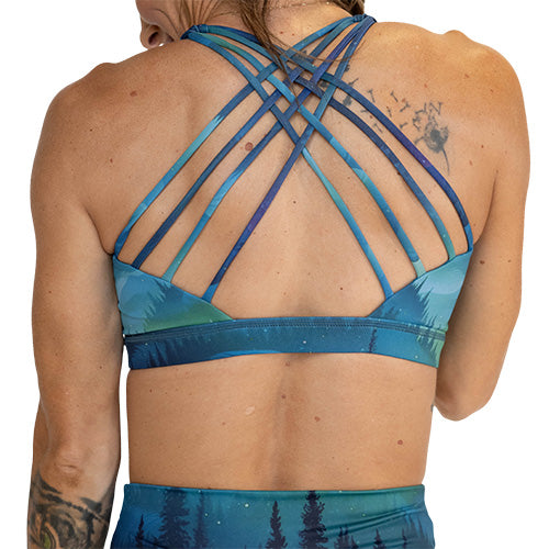 back of Aurora Borealis sports bra
