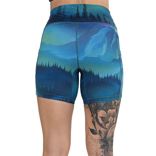 back of 5 inch Aurora Borealis shorts