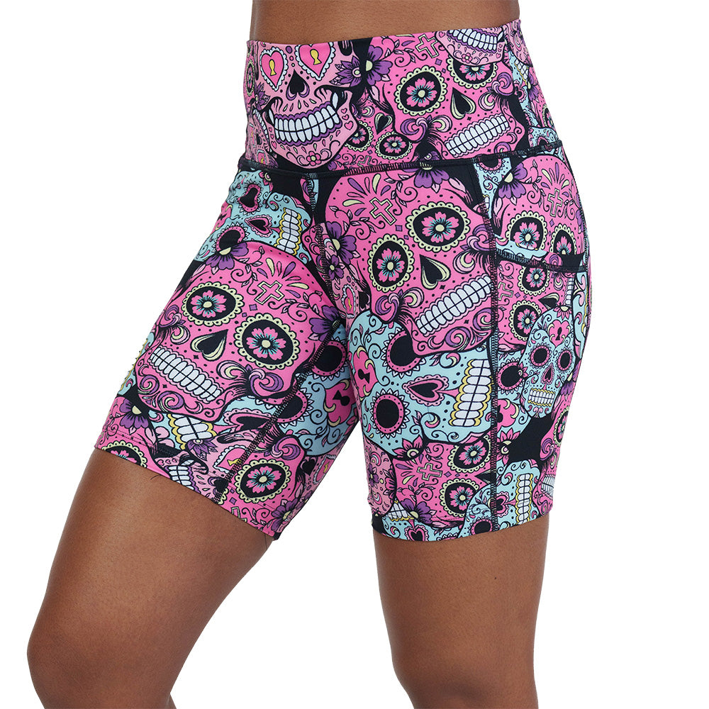 pink, blue & purple skull print shorts