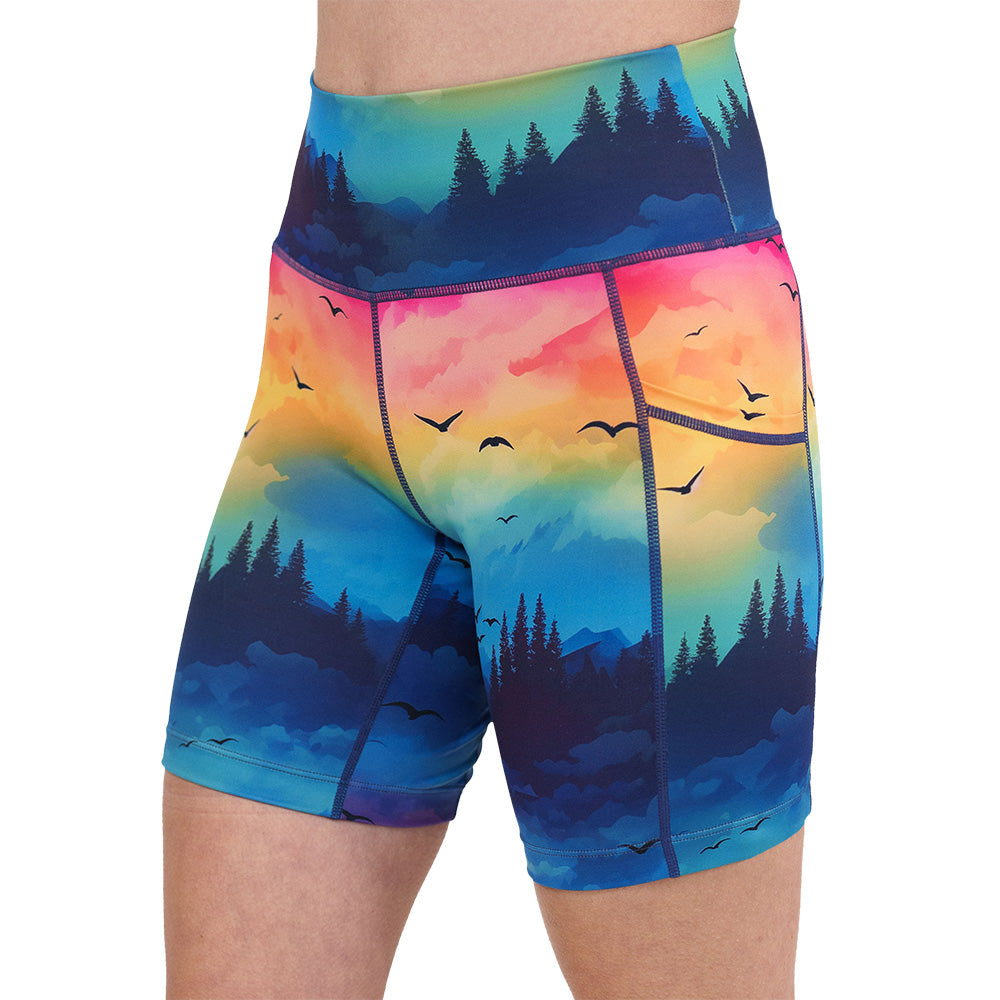 colorful sunset patterned shorts